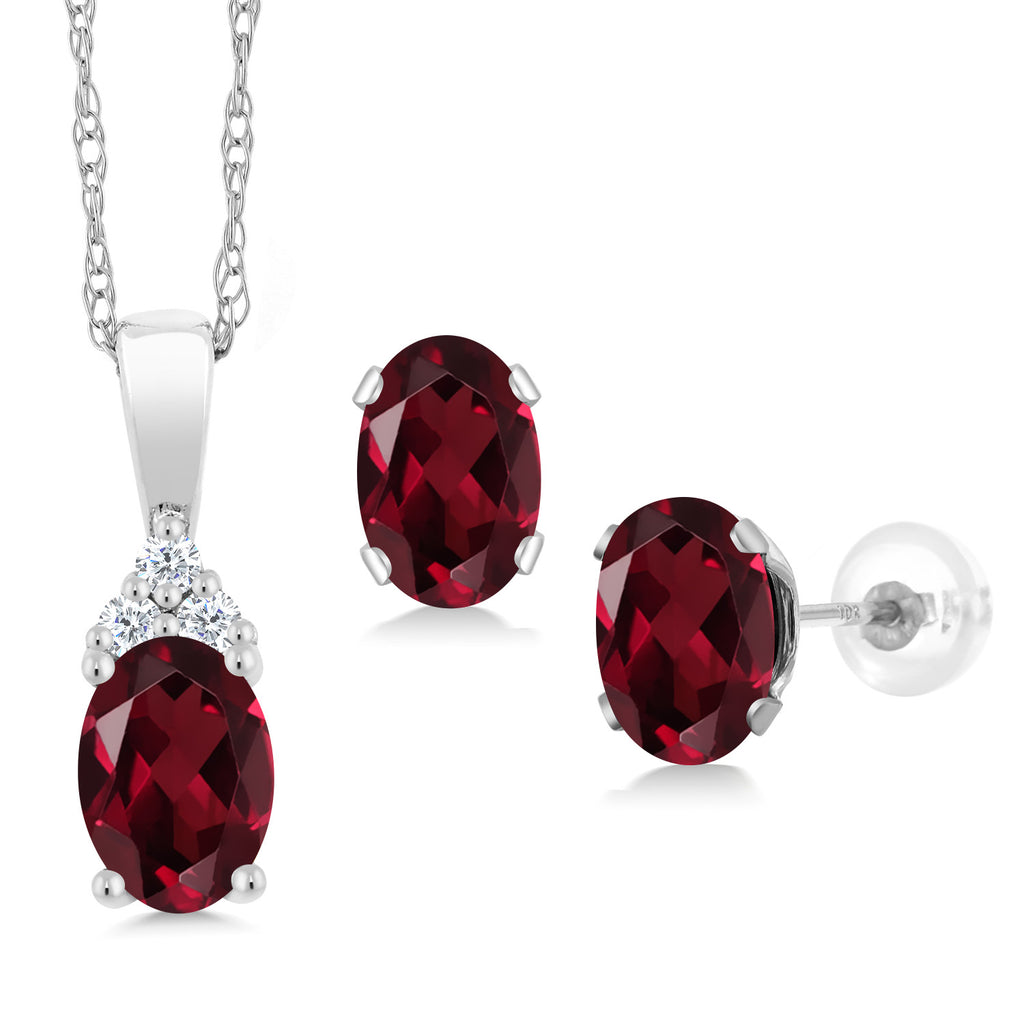 Rhodolite Garnet_Pendant Earrings Set in 10K White Gold