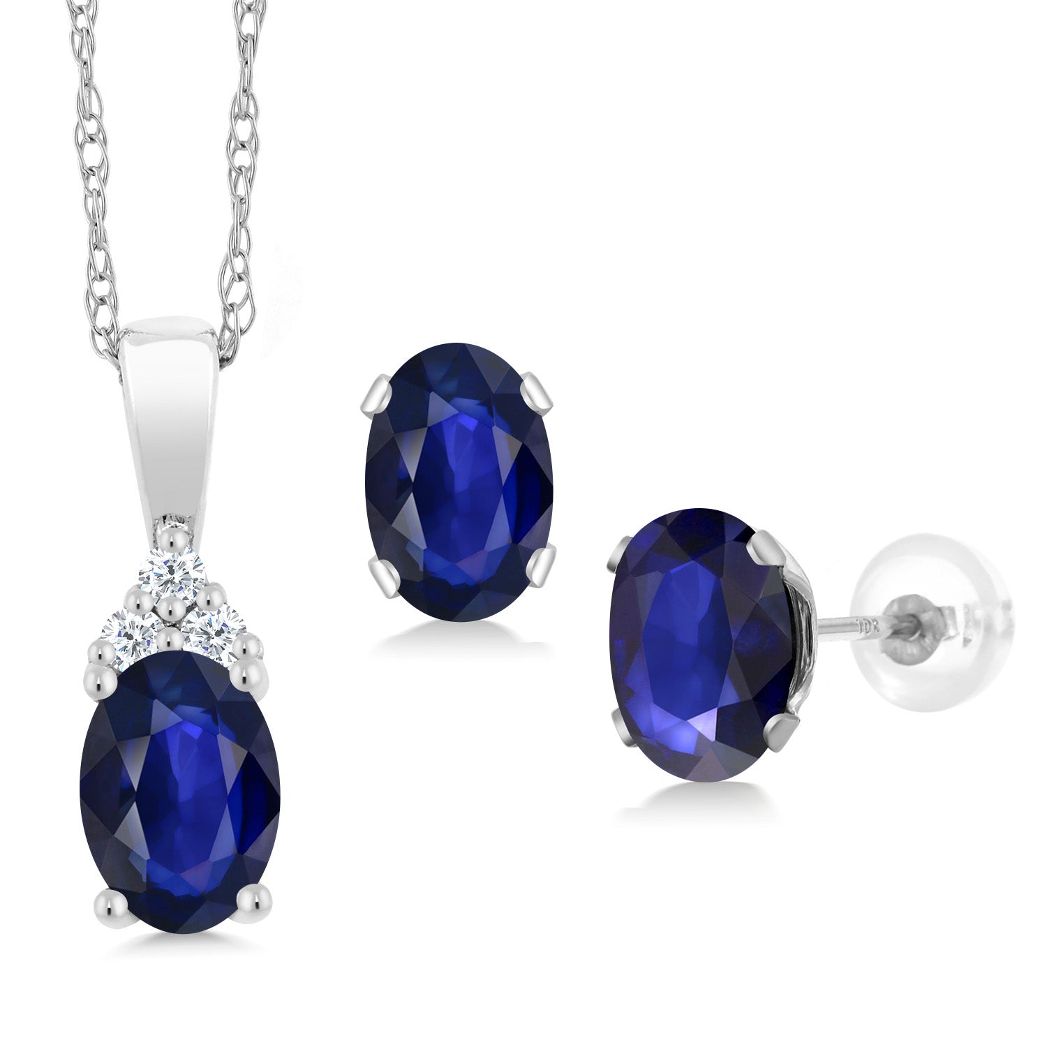 Blue Sapphire - September_Pendant Earrings Set in 10K White Gold