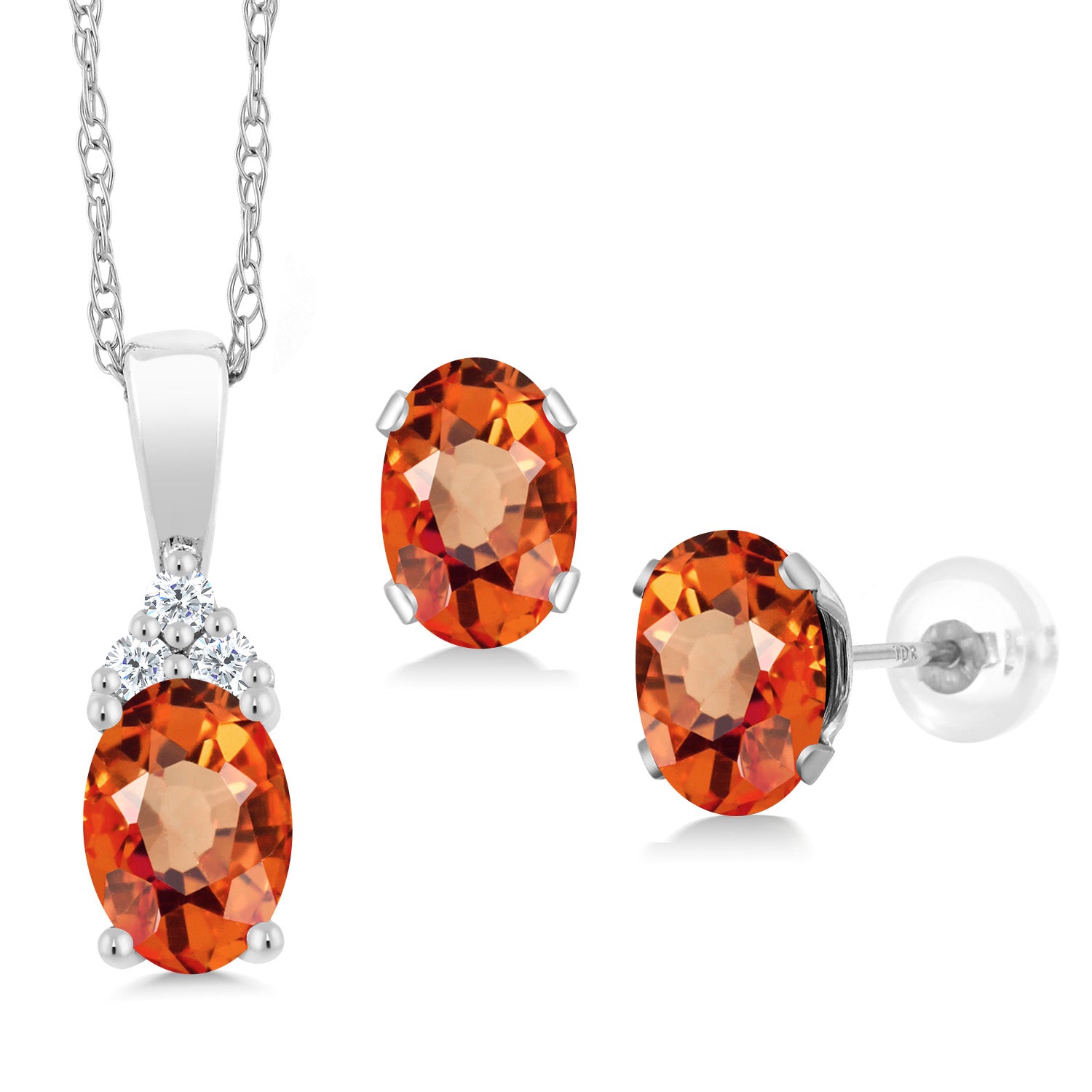 Orange Sapphire - September_Pendant Earrings Set in 10K White Gold