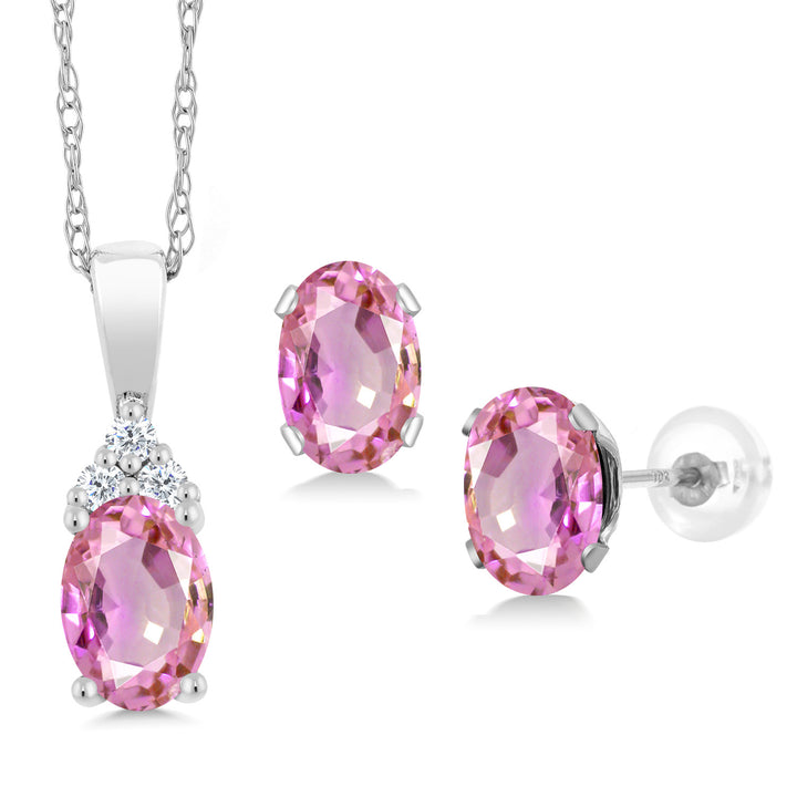 Pink Sapphire - September_Pendant Earrings Set in 10K White Gold