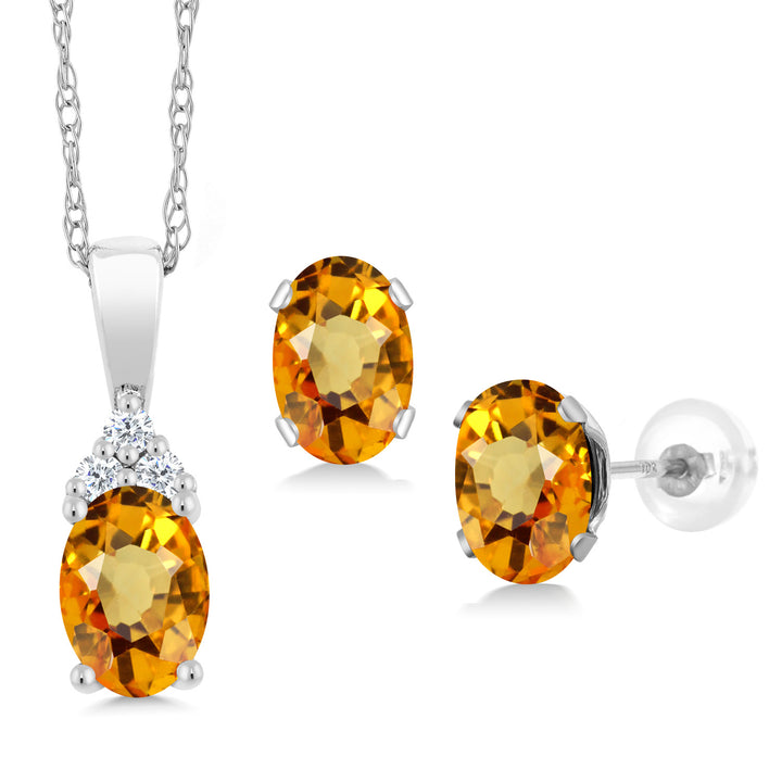 Yellow Sapphire - September_Pendant Earrings Set in 10K White Gold