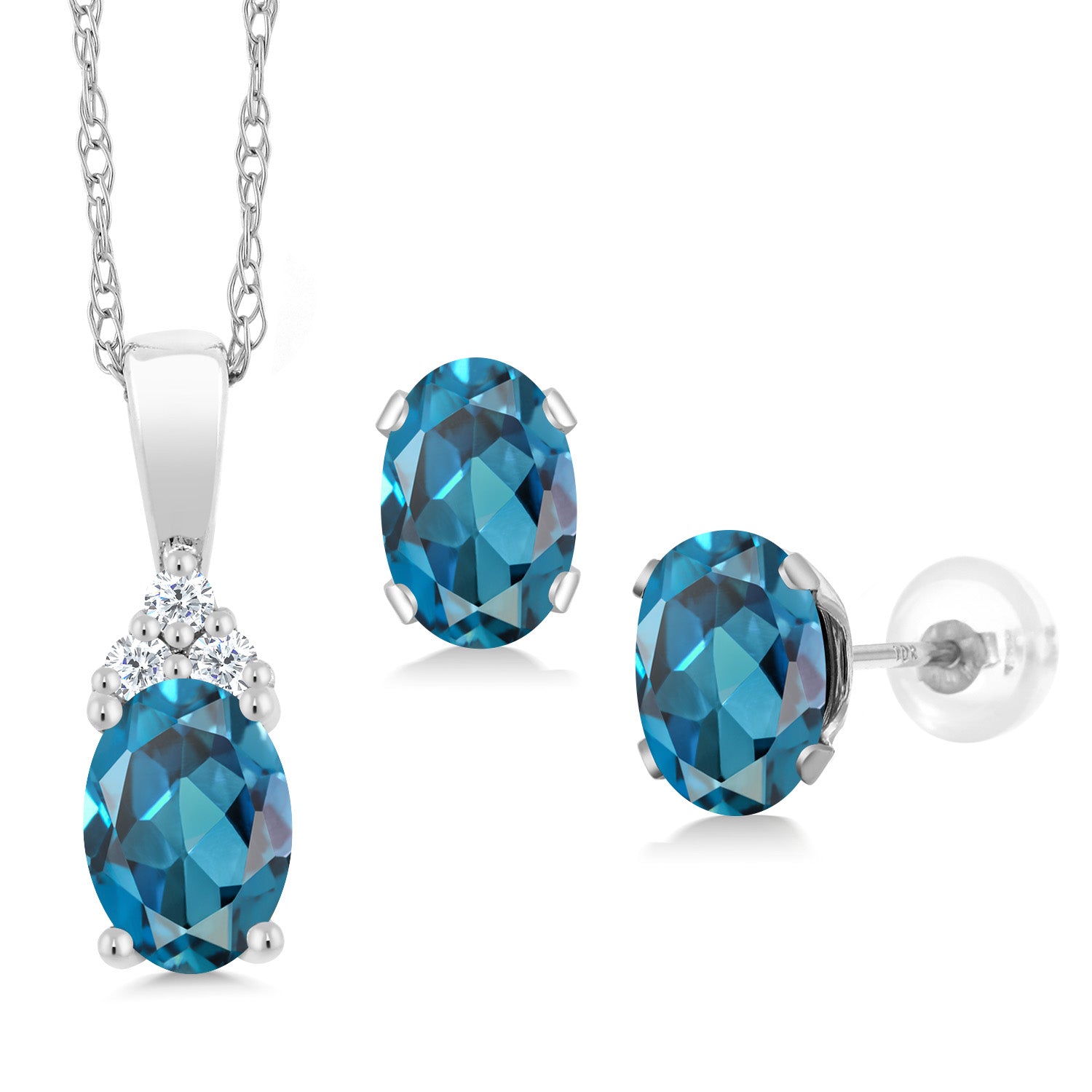 London Blue Topaz - November_Pendant Earrings Set in 10K White Gold