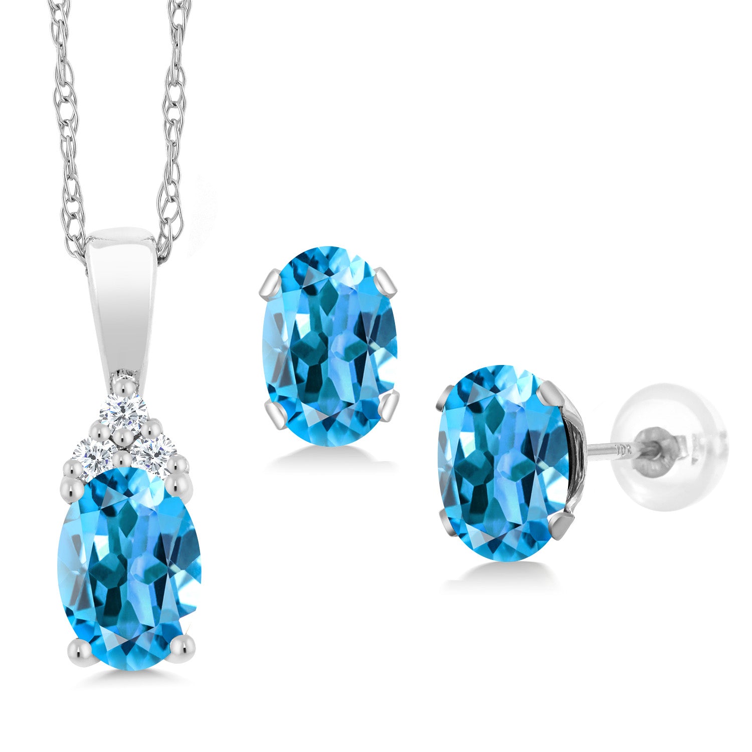 Swiss Blue Topaz - November_Pendant Earrings Set in 10K White Gold