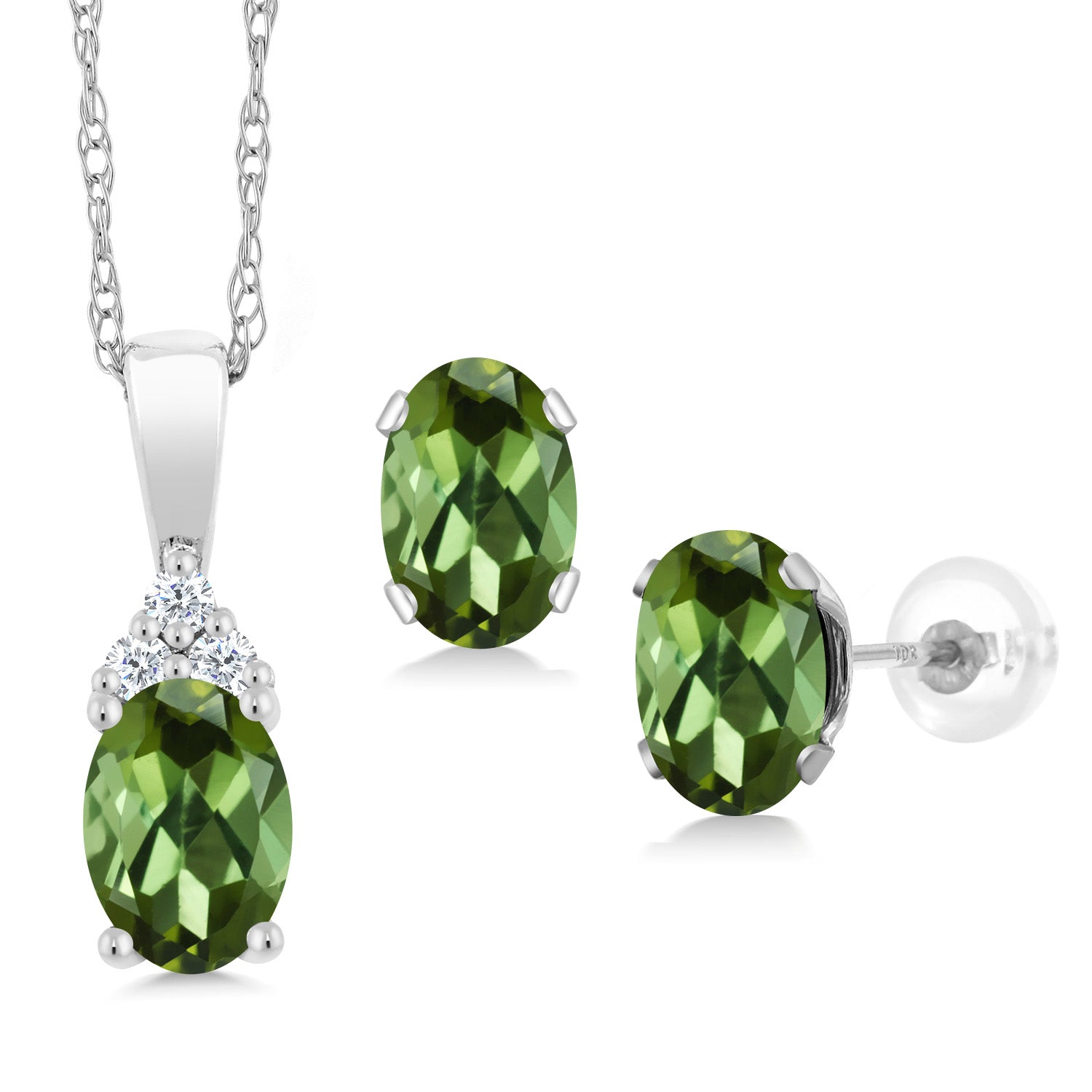 Tourmaline - October_Pendant Earrings Set in 10K White Gold