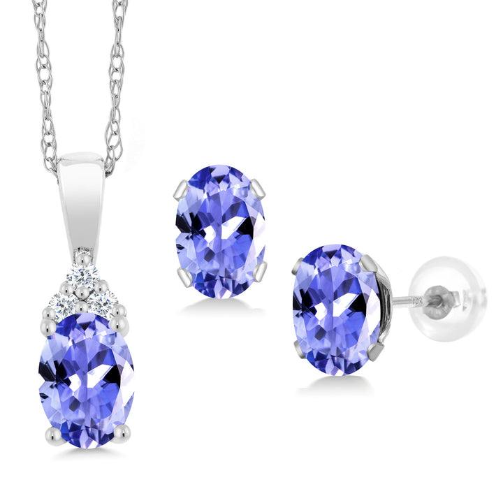 Tanzanite - December_Pendant Earrings Set in 10K White Gold