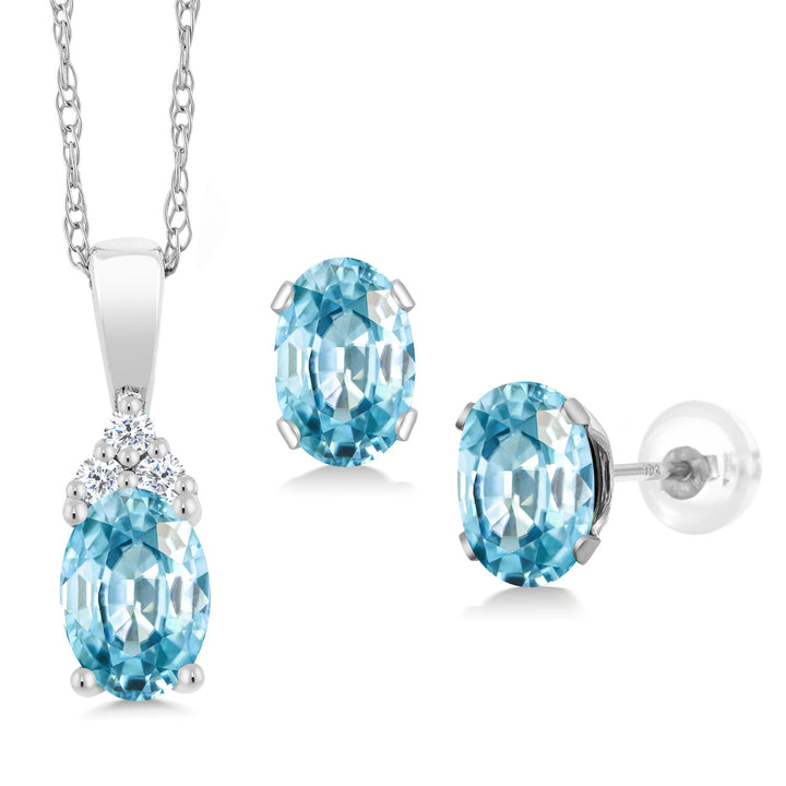Zircon_Pendant Earrings Set in 10K White Gold
