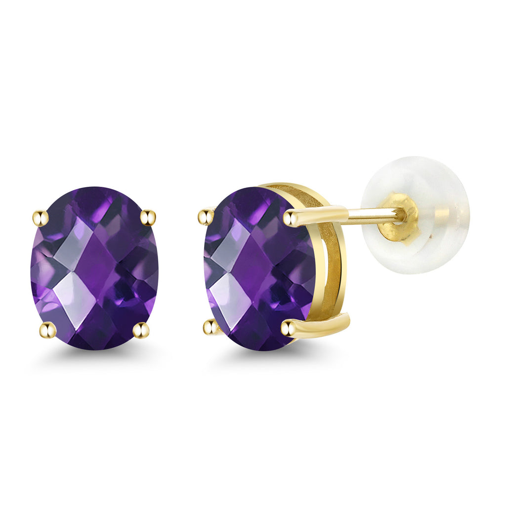 Amethyst-Checkerboard - February_14K Yellow Gold_Earrings in 14K Yellow Gold