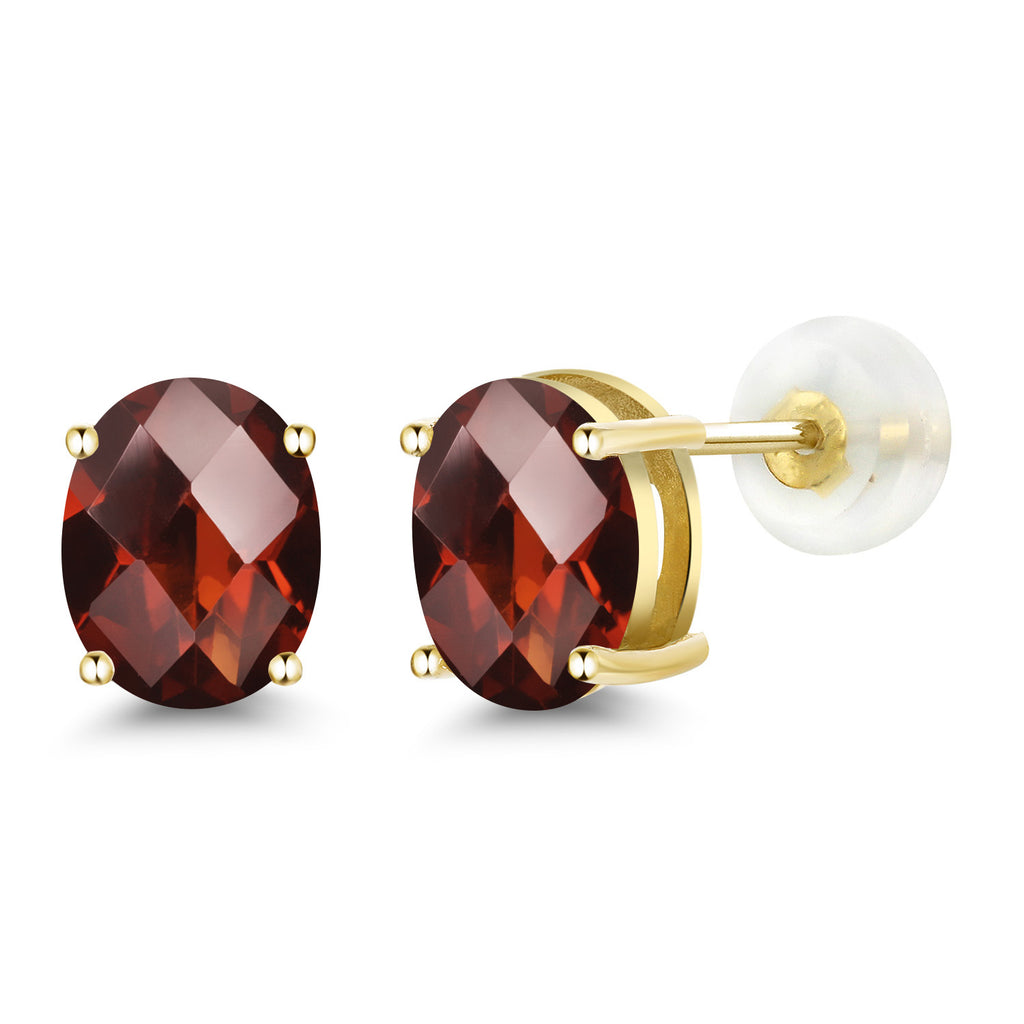 Garnet-Checkerboard - January_14K Yellow Gold_Earrings in 14K Yellow Gold
