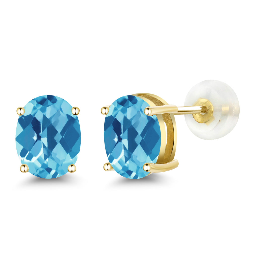Swiss Blue Topaz-Checkerboard - November_14K Yellow Gold_Earrings in 14K Yellow Gold