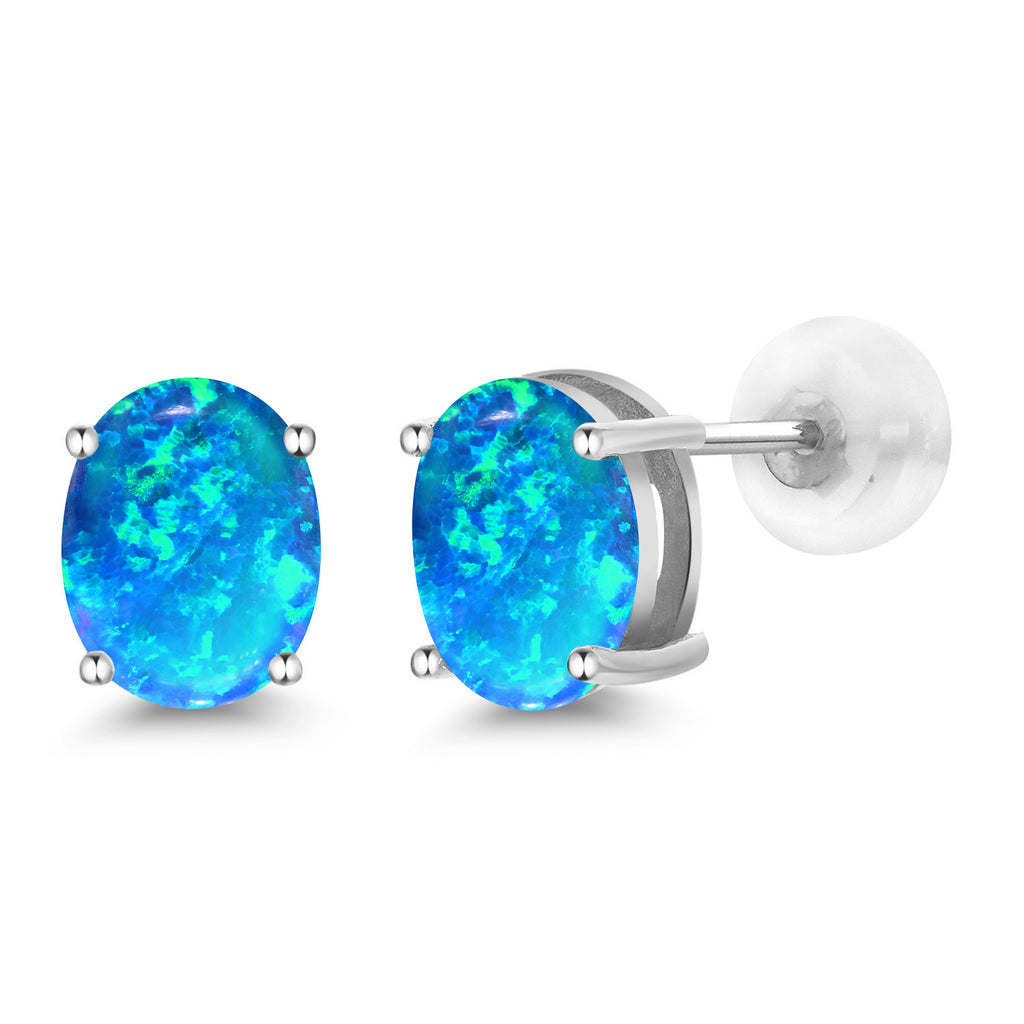 Blue Opal - October_14K White Gold_Earrings in 14K White Gold