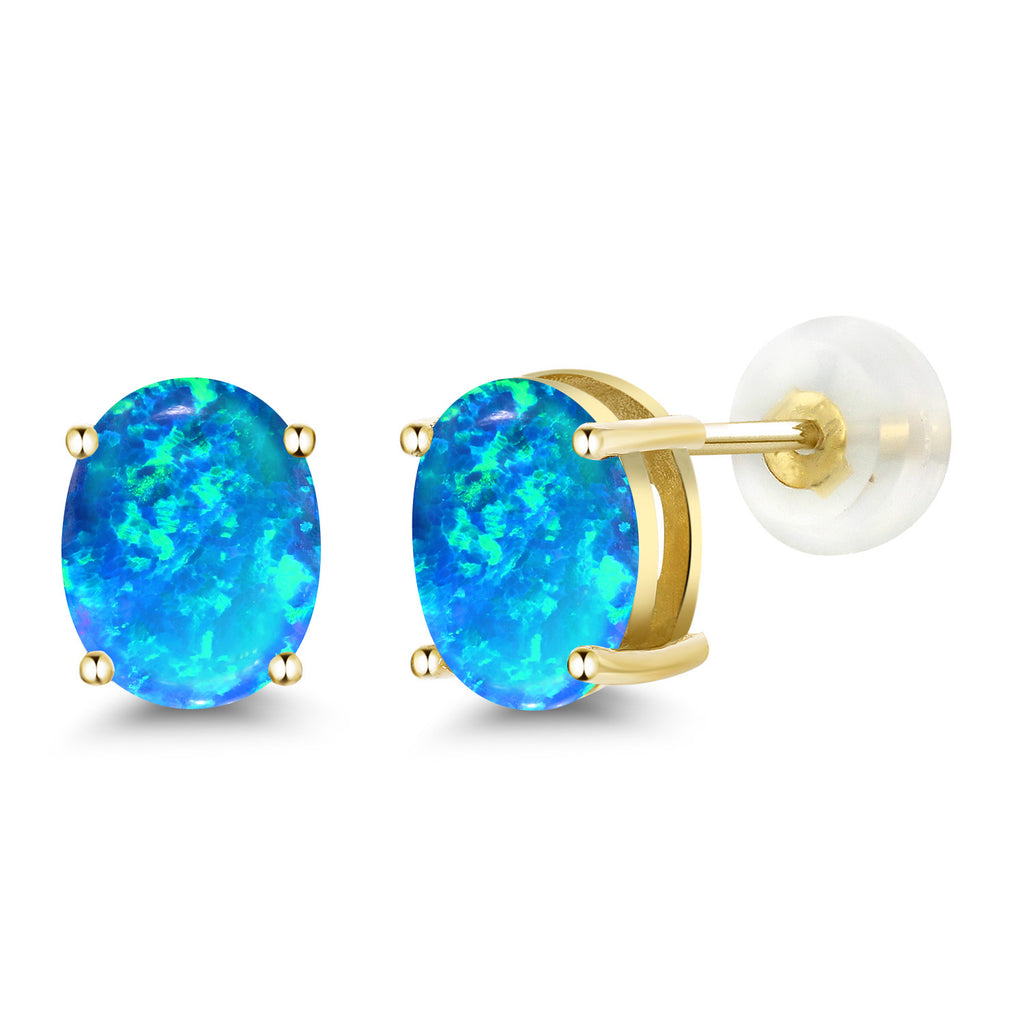 Blue Opal - October_14K Yellow Gold_Earrings in 14K Yellow Gold