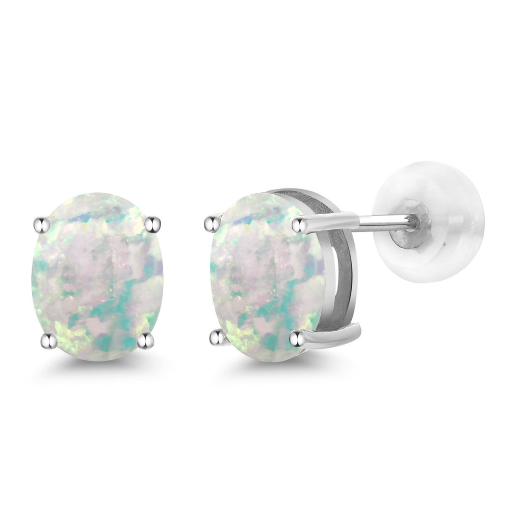 White Opal-Cabochon - October_14K White Gold_Earrings in 14K White Gold