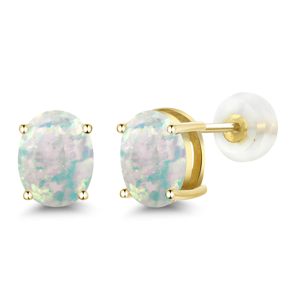 White Opal-Cabochon - October_14K Yellow Gold_Earrings in 14K Yellow Gold