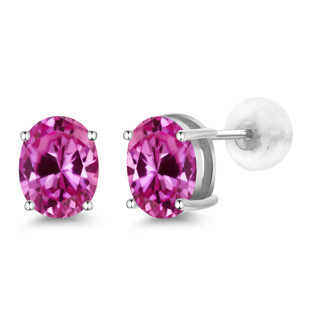 Pink Created Sapphire - September_14K White Gold_Earrings in 14K White Gold