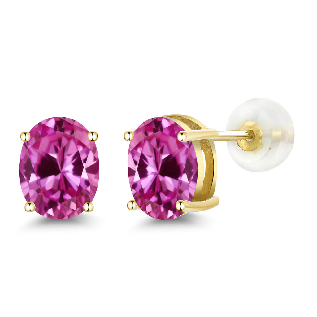 Pink Created Sapphire - September_14K Yellow Gold_Earrings in 14K Yellow Gold