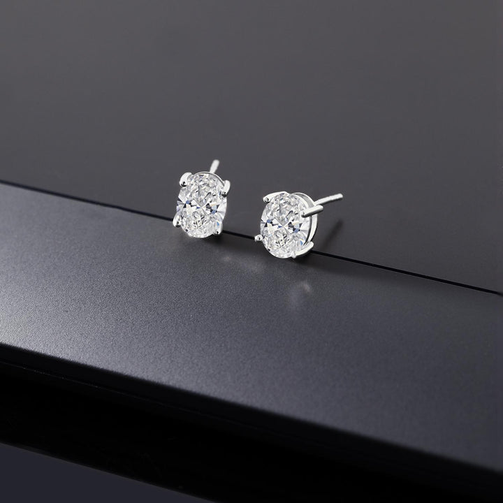 3.00 Cttw Oval Cut 14K White Gold IGI Certified Lab Grown Diamond Stud Earrings |  | F-G Color | VS Clarity | Gold Earrings For Women Men