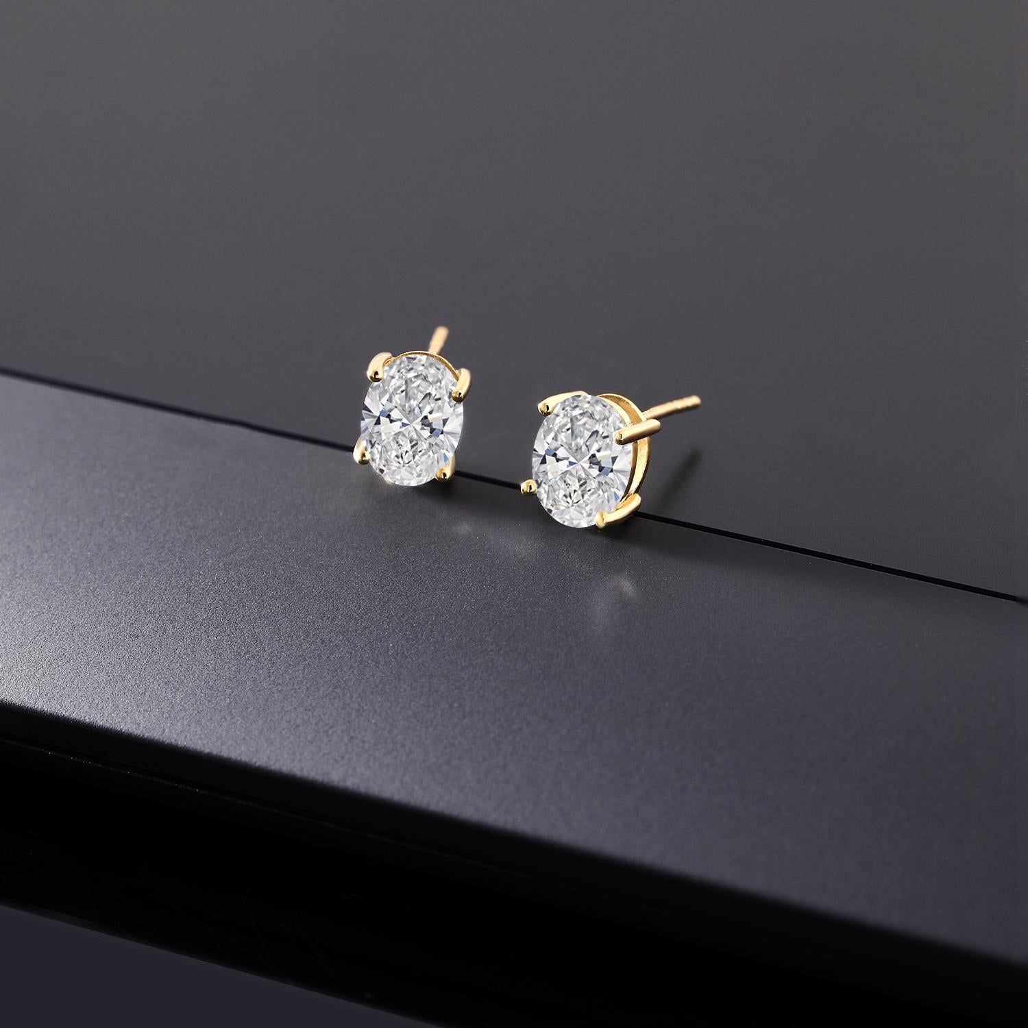 3.00 Ct Oval Cut 14K Yellow Gold IGI Certified Lab Grown Diamond Stud Earrings | F-G Color | VS Clarity | Gold Earrings For Women Men