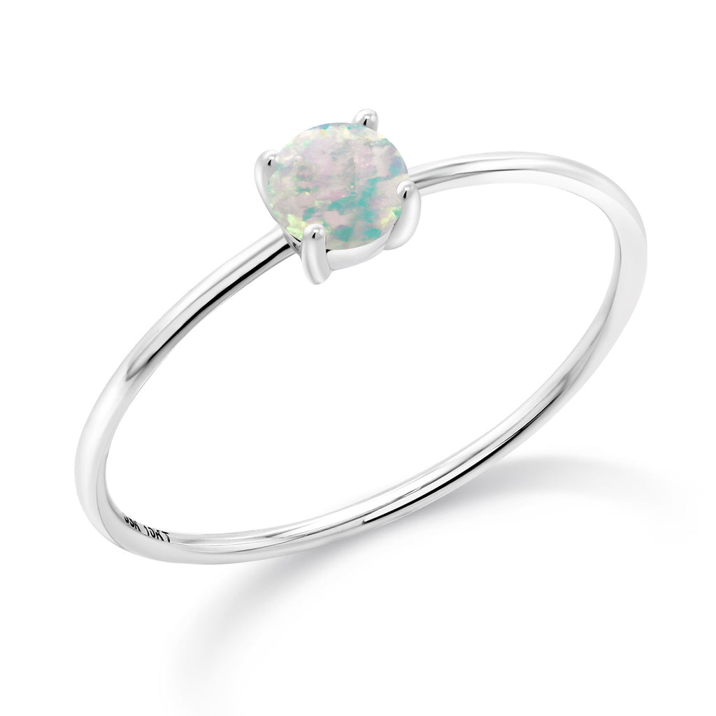 White Simulated Opal-Cabochon - October_8_Ring in 10K White Gold