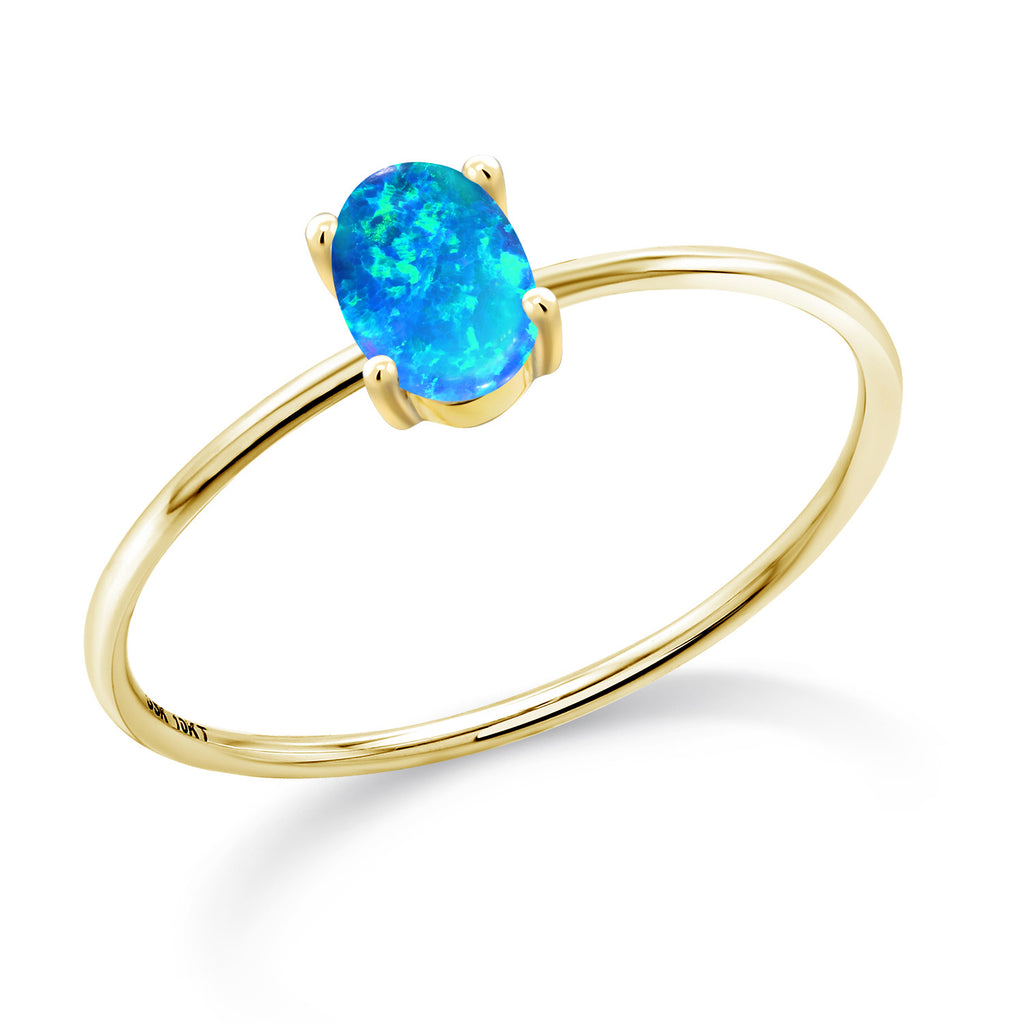 Blue Simulated Opal - October_5.5_Ring in 10K Yellow Gold
