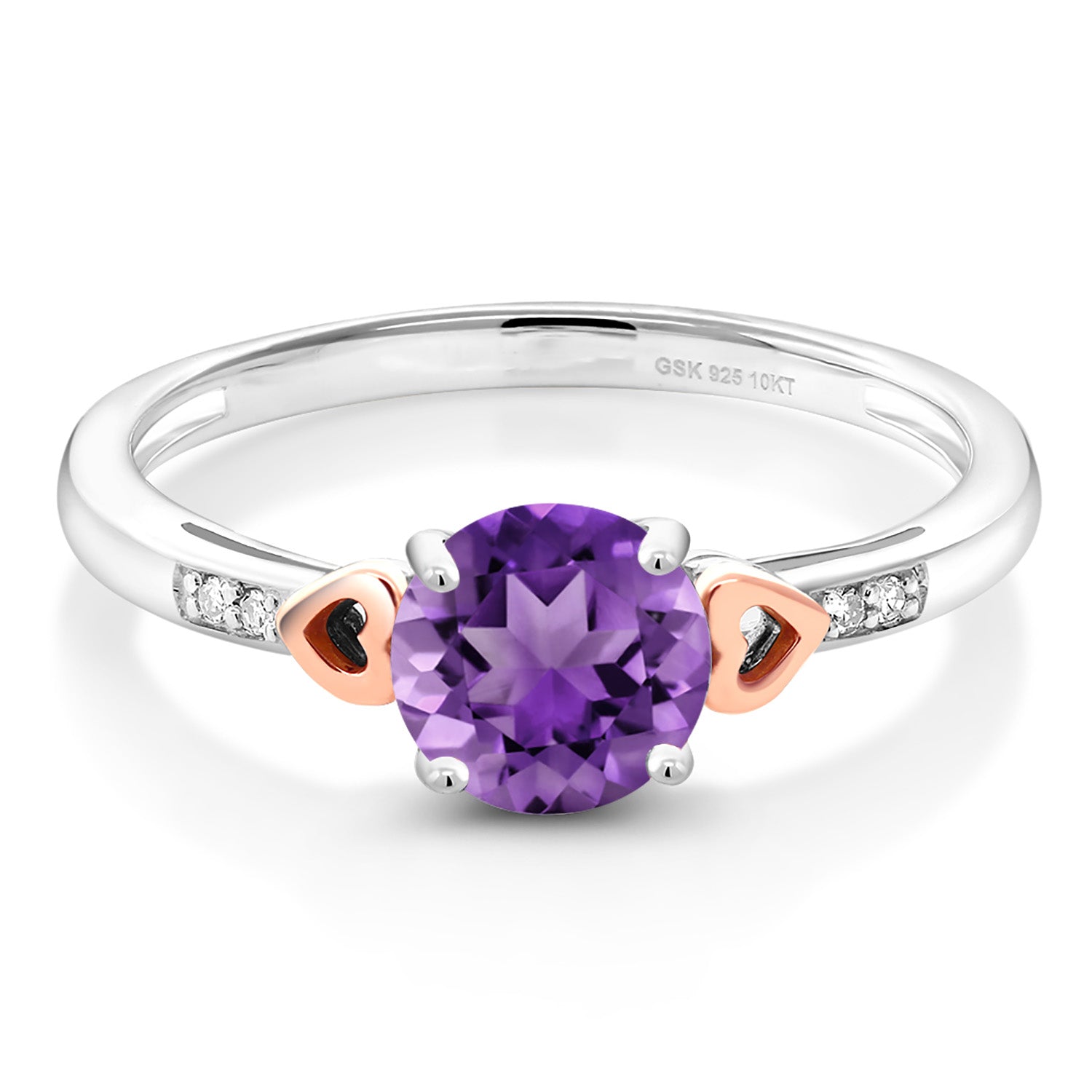 925 Silver and 10K Rose Gold Purple Amethyst and Diamond Engagement Ring For Women (1.20 Cttw, Gemstone Birthstone, Available In Size 5, 6, 7, 8, 9)