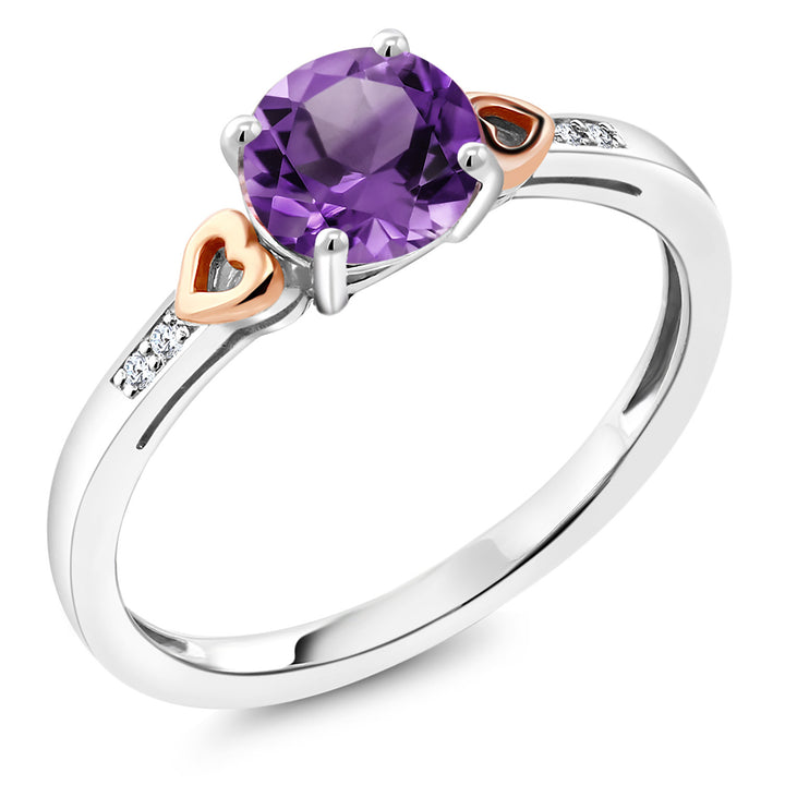 925 Silver and 10K Rose Gold Purple Amethyst and Diamond Engagement Ring For Women (1.20 Cttw, Gemstone Birthstone, Available In Size 5, 6, 7, 8, 9)