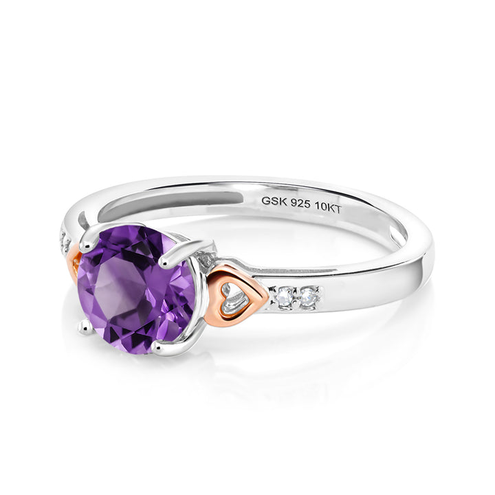 925 Silver and 10K Rose Gold Purple Amethyst and Diamond Engagement Ring For Women (1.20 Cttw, Gemstone Birthstone, Available In Size 5, 6, 7, 8, 9)