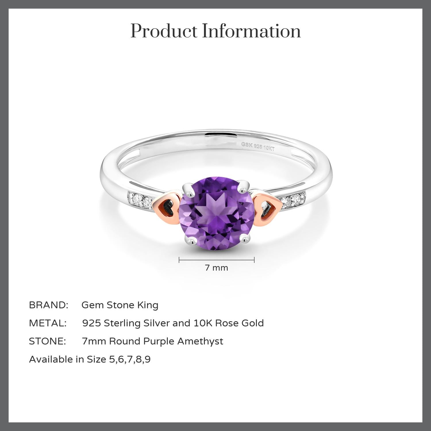 925 Silver and 10K Rose Gold Purple Amethyst and Diamond Engagement Ring For Women (1.20 Cttw, Gemstone Birthstone, Available In Size 5, 6, 7, 8, 9)