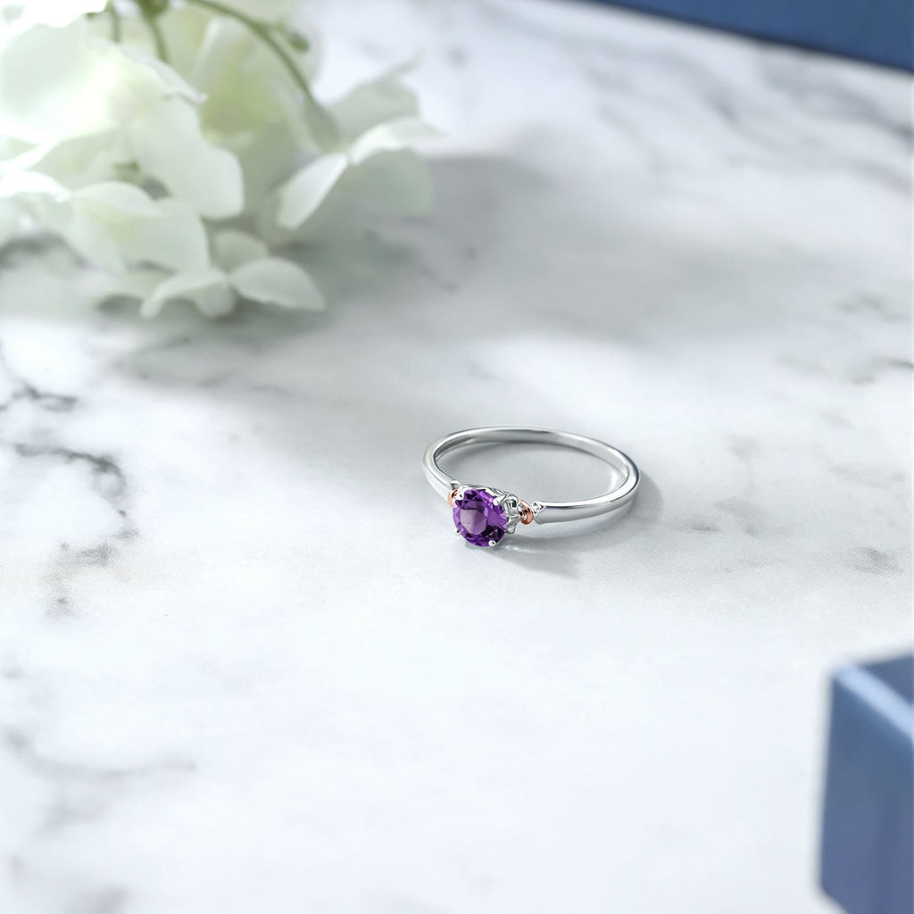 Amethyst - February_6_Ring in 925 Sterling Silver and 10K Rose Gold