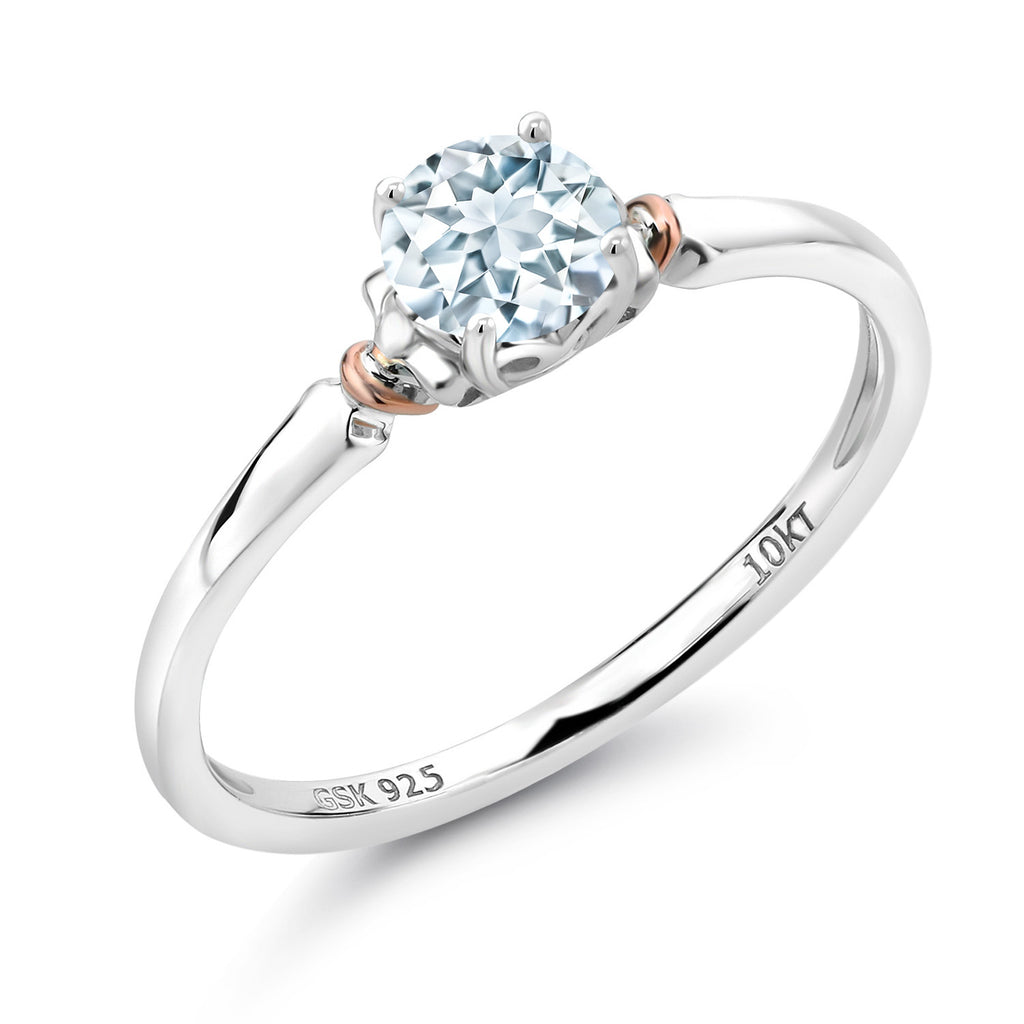 Aquamarine - March_6_Ring in 925 Sterling Silver and 10K Rose Gold