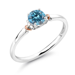 Blue Lab Grown Diamond - April_5_Ring in 925 Sterling Silver and 10K Rose Gold