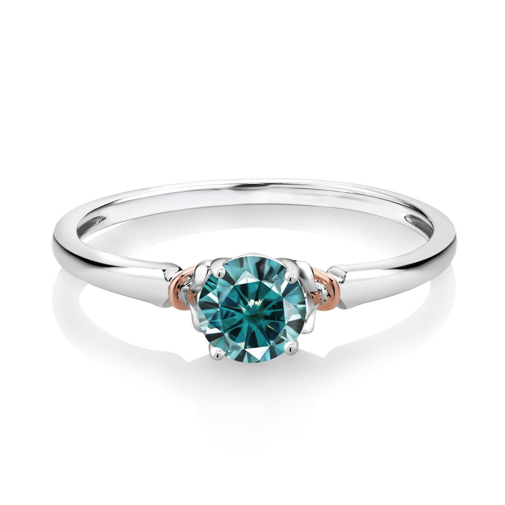 Blue Moissanite - April_9_Ring in 925 Sterling Silver and 10K Rose Gold
