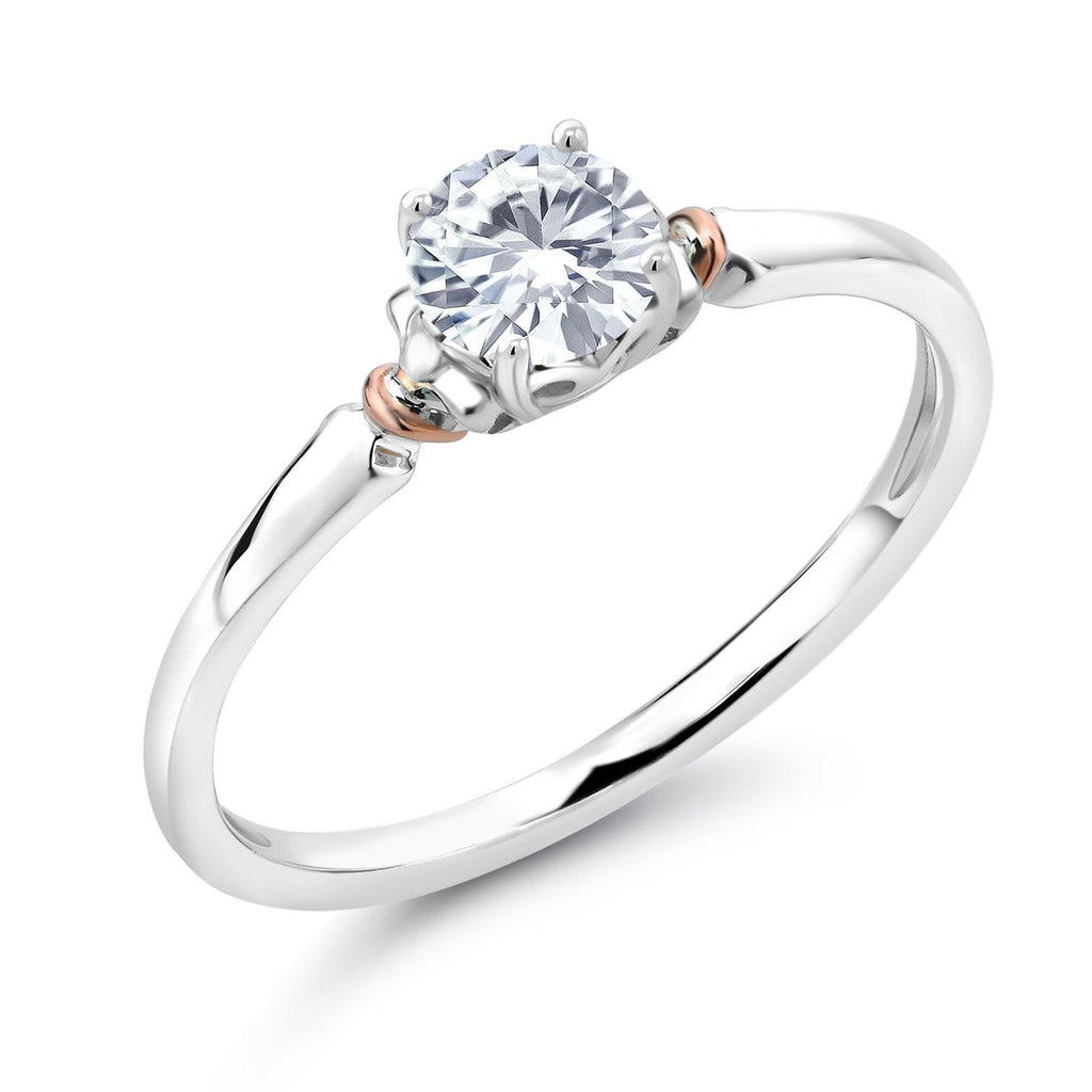 White Moissanite - April_7_Ring in 925 Sterling Silver and 10K Rose Gold