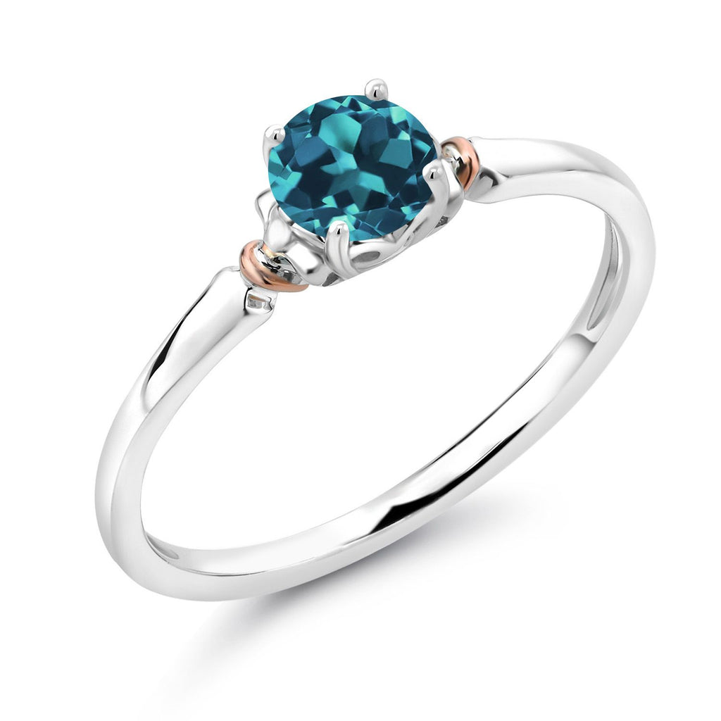 London Blue Topaz - November_6_Ring in 925 Sterling Silver and 10K Rose Gold