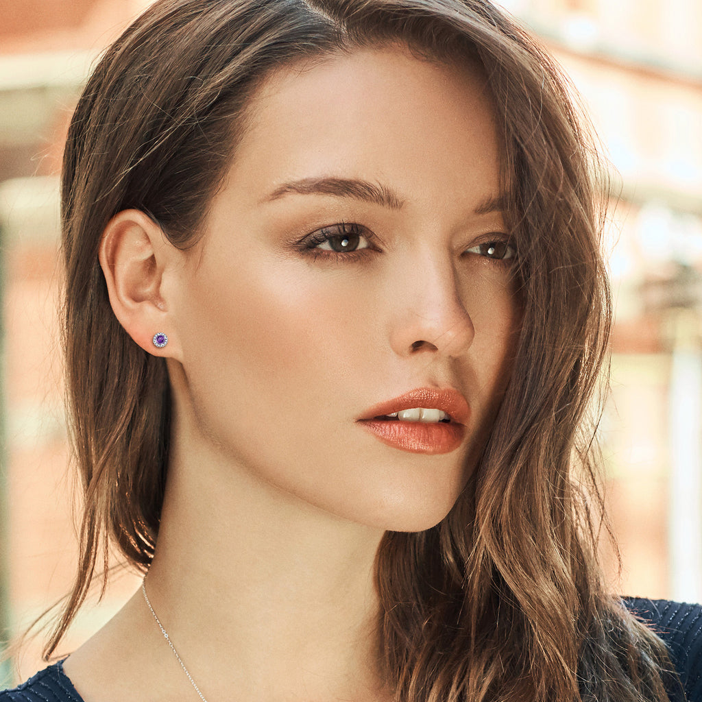 Amethyst - February_Earrings in 10K White Gold