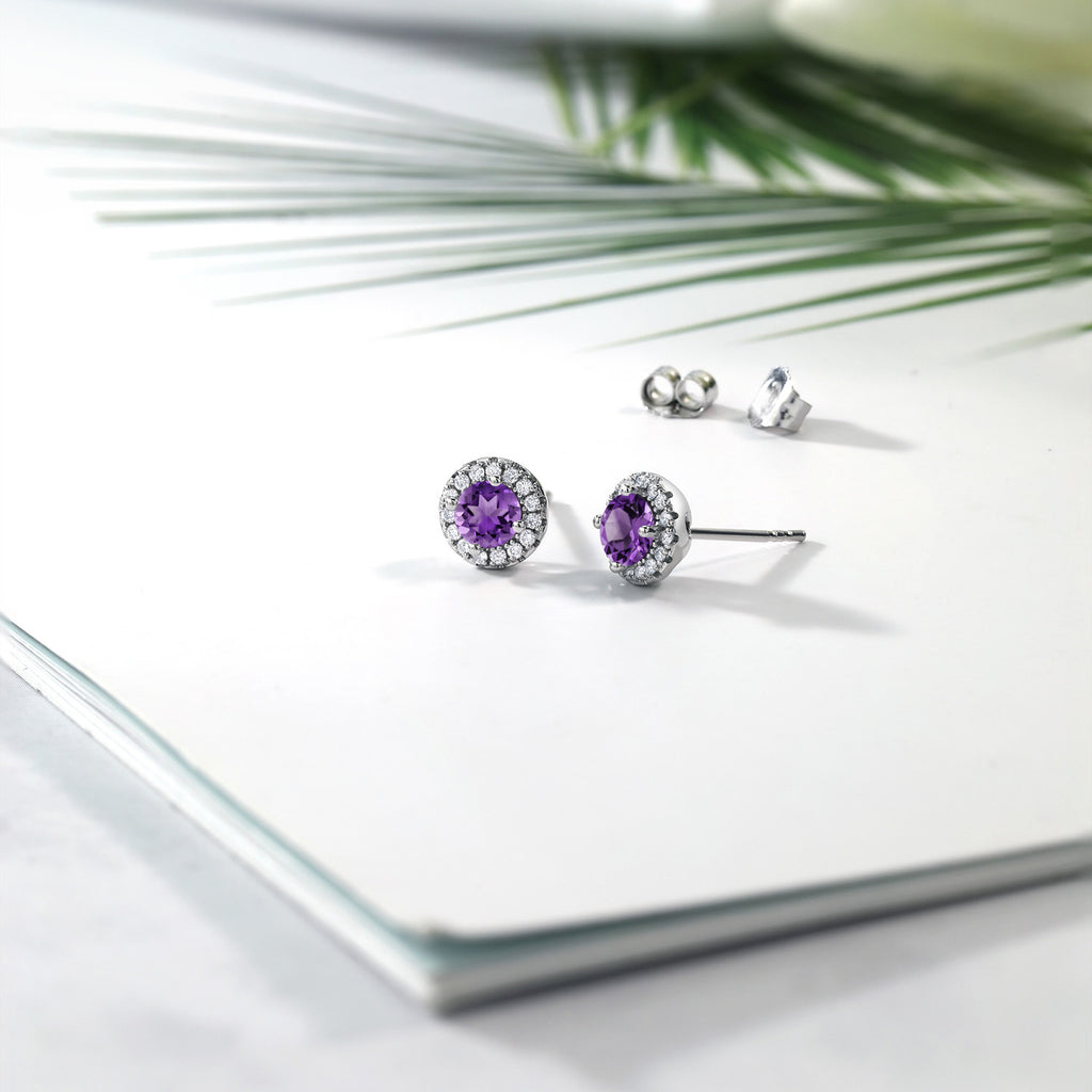 Amethyst - February_Earrings in 10K White Gold