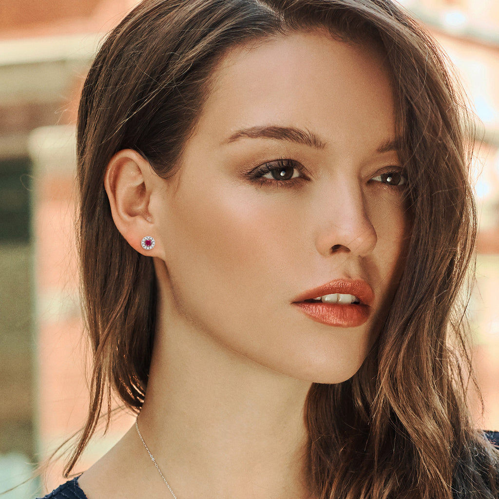 Created Ruby - July_Earrings in 14K White Gold