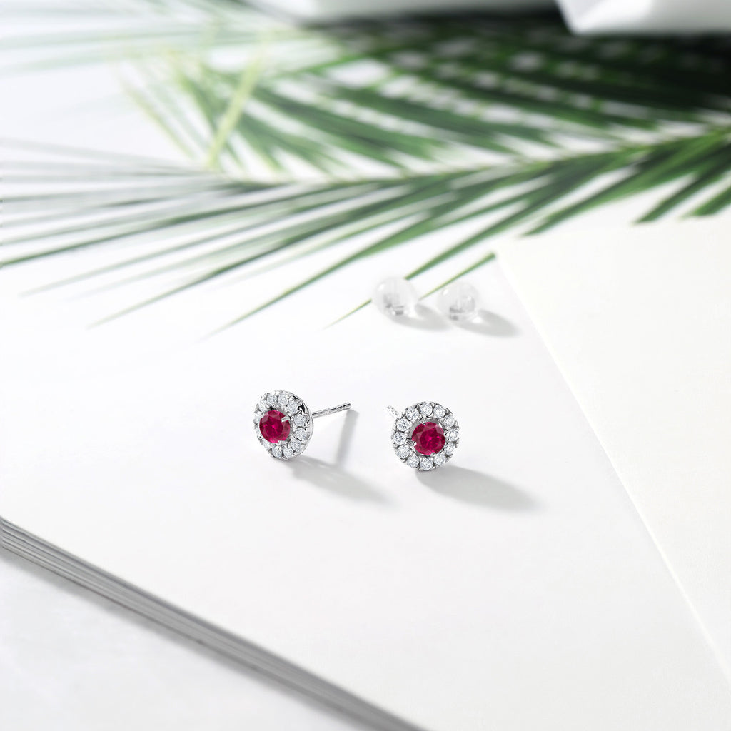 Created Ruby - July_Earrings in 14K White Gold