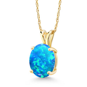 Blue Simulated Opal - October_Pendant in 14K Yellow Gold