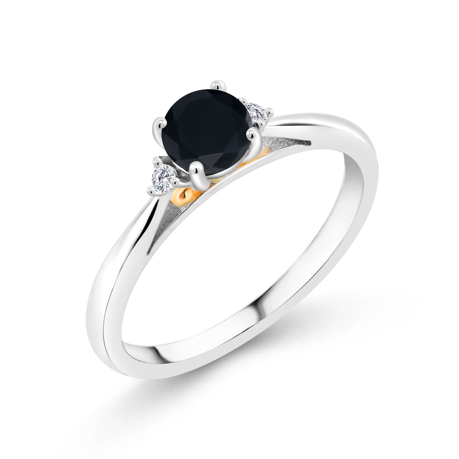 925 Sterling Silver and 10K Yellow Gold Black Onyx and White Lab Grown Diamond Engagement Ring For Women (0.51 Cttw, Gemstone December Birthstone, Available in size 5, 6, 7, 8, 9)