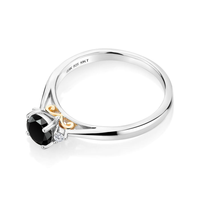 925 Sterling Silver and 10K Yellow Gold Black Onyx and White Lab Grown Diamond Engagement Ring For Women (0.51 Cttw, Gemstone December Birthstone, Available in size 5, 6, 7, 8, 9)