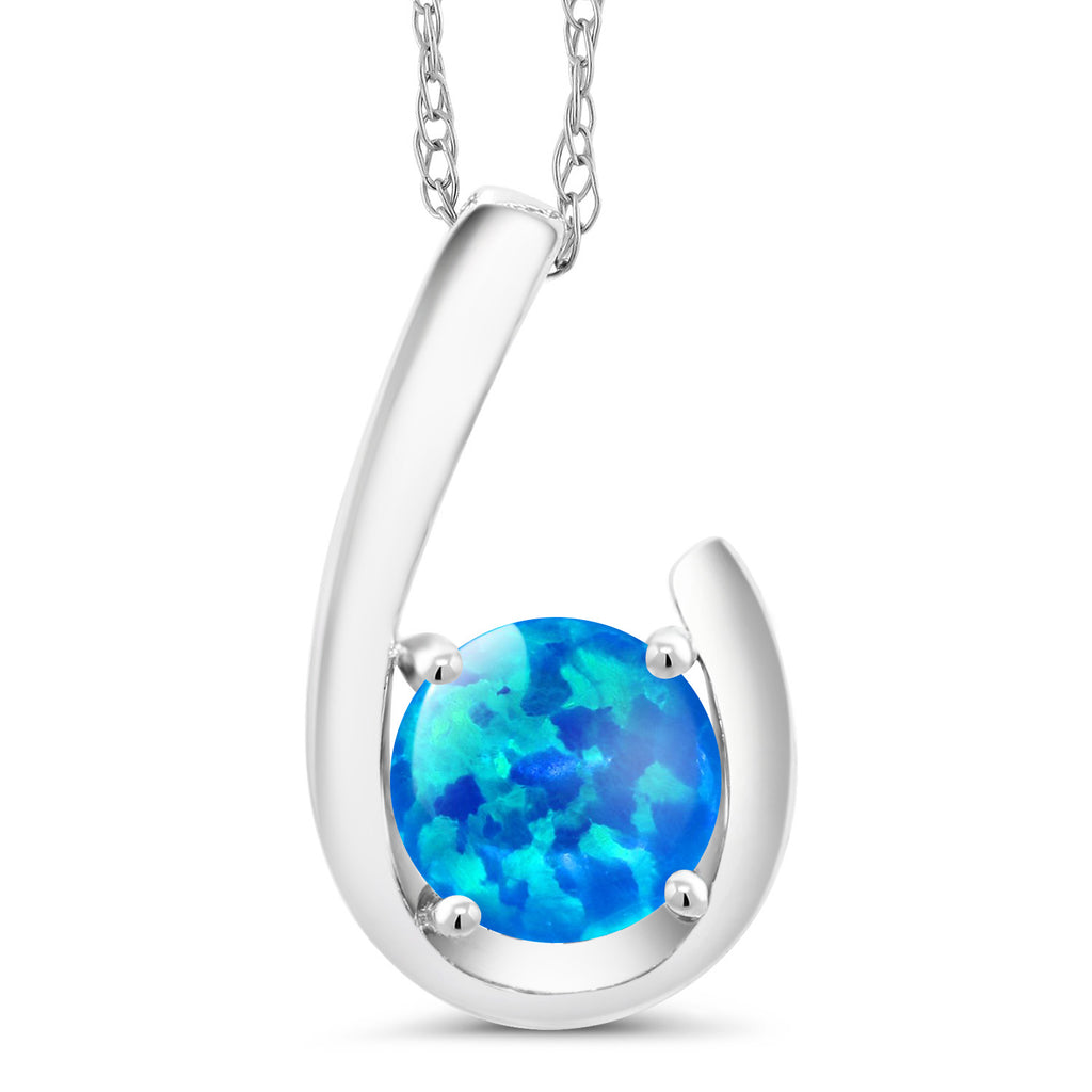 Blue Opal - October_Pendant in 10K White Gold