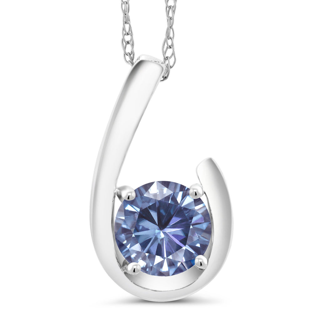 Persian Blue Moissanite - April_Pendant in 10K White Gold