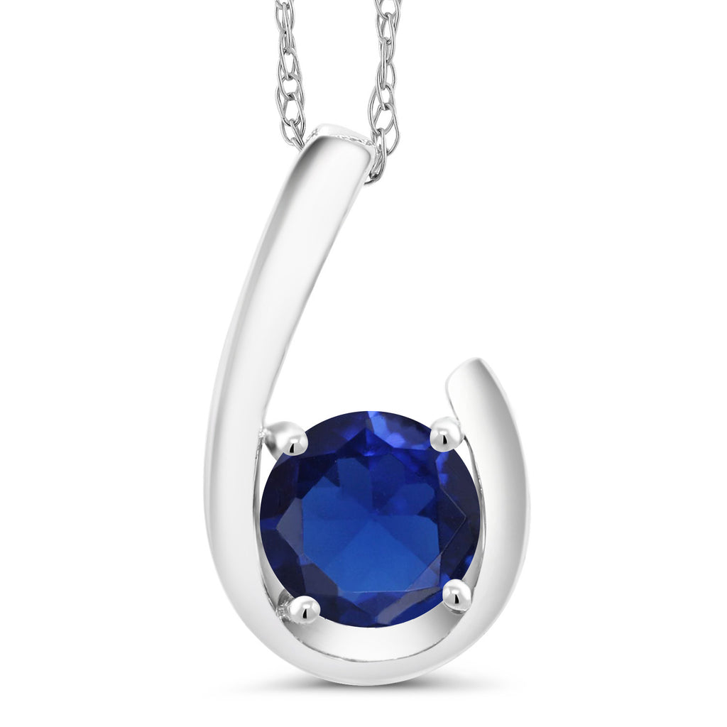 Blue Created Sapphire - September_Pendant in 10K White Gold