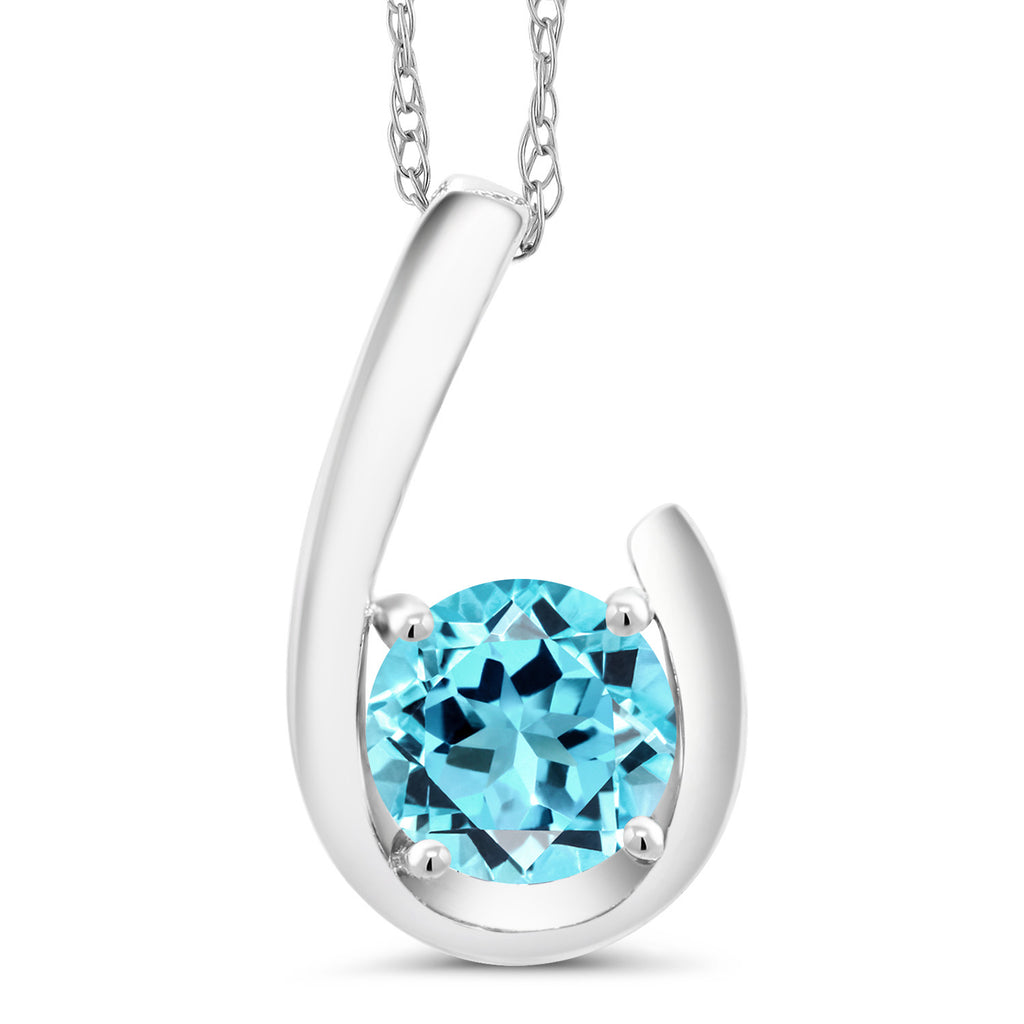 Swiss Blue Topaz - November_Pendant in 10K White Gold