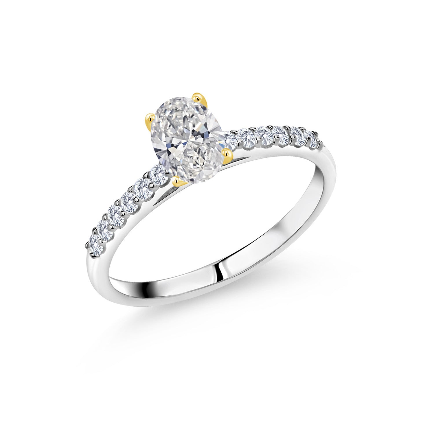 925 Silver and 10K Yellow Gold Lab Grown Diamond Engagement Ring For Women | 0.88 Cttw | Oval 7X5MM | Gemstone April Birthstone | Available in Size 5,6,7,8,9