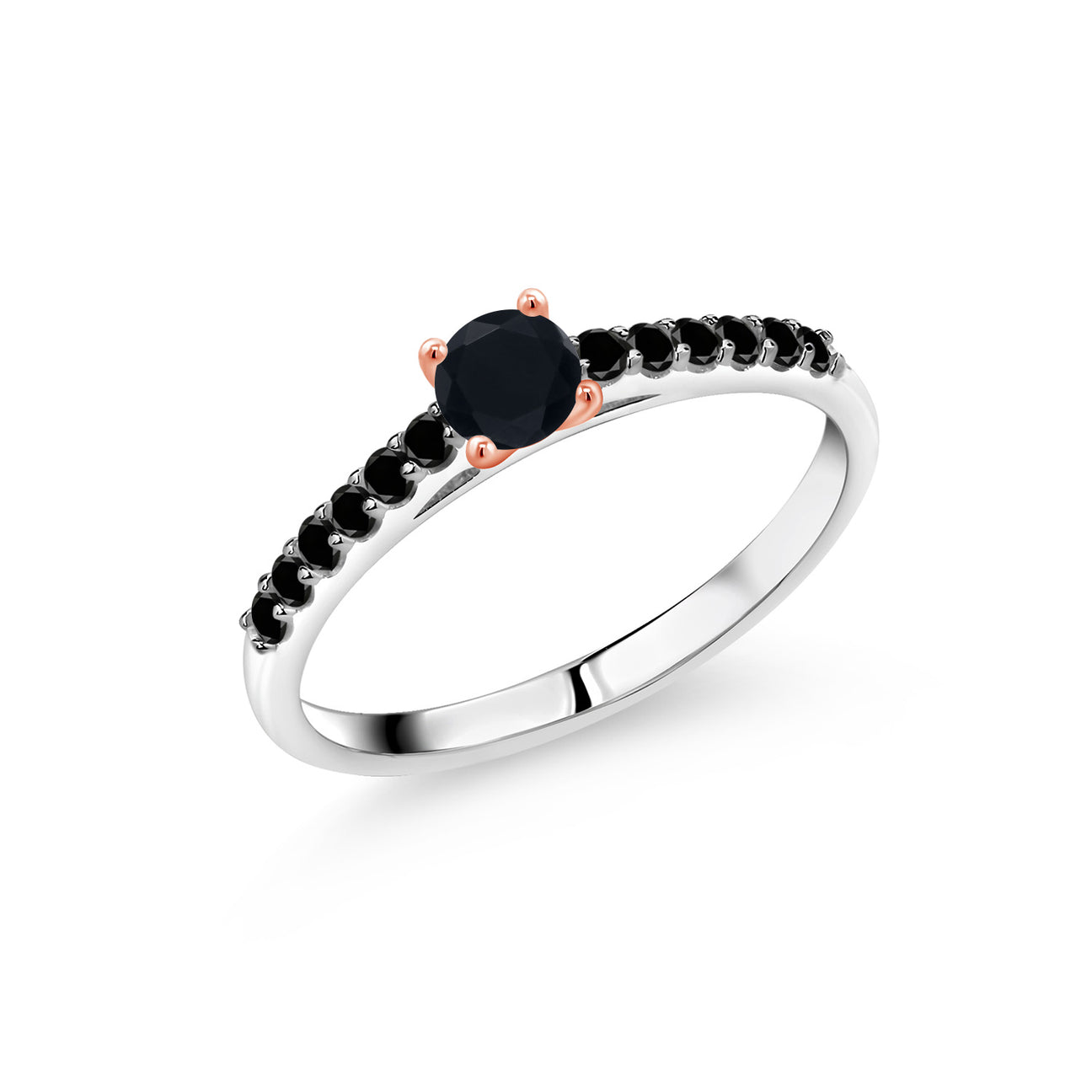 0.42 Ct Black Onyx Black Diamond 925 Silver and 10K Rose Gold Ring