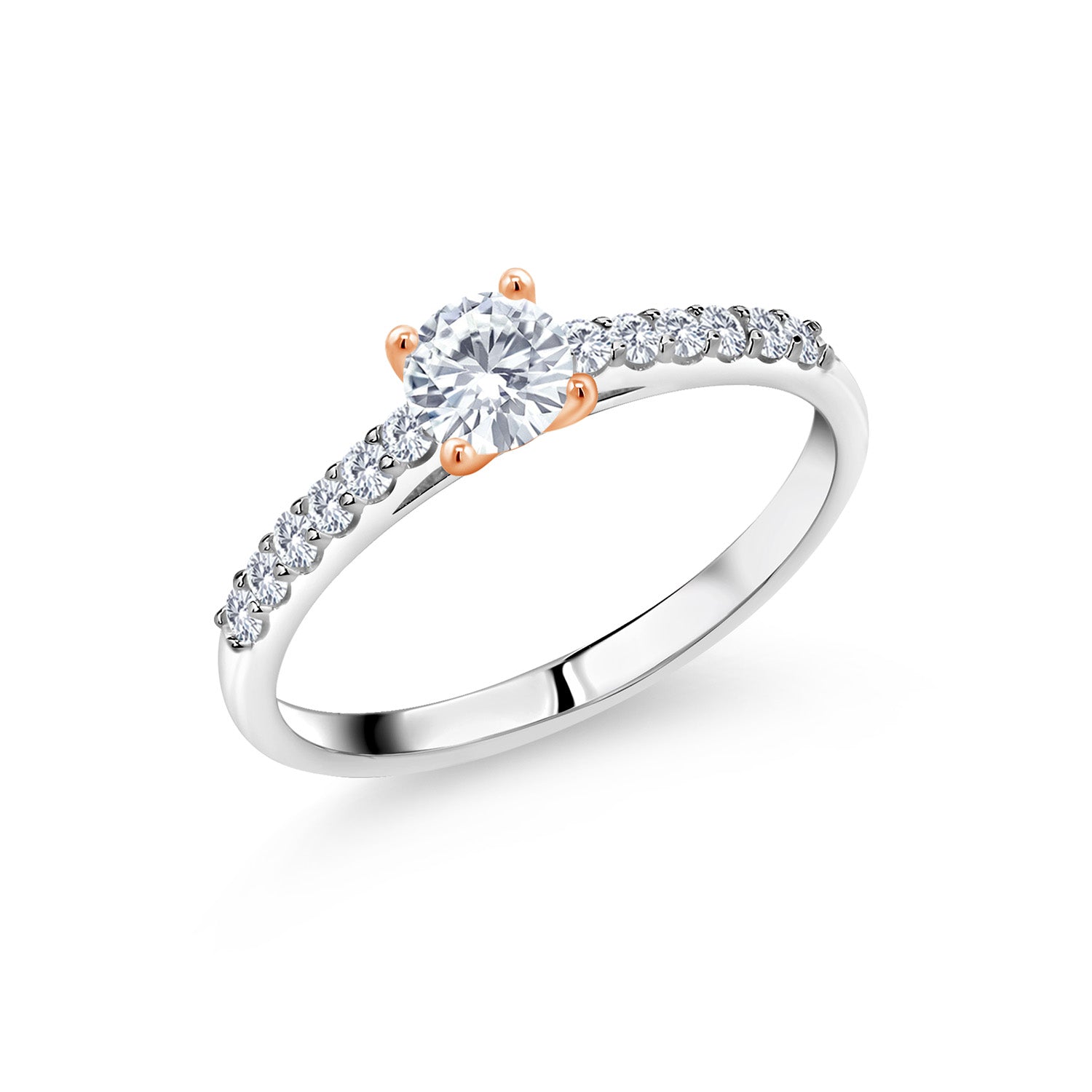 925 Sterling Silver Ring with 10K Rose Gold Prongs G/H Lab Grown Diamond Set with Moissanite (0.68 Cttw)