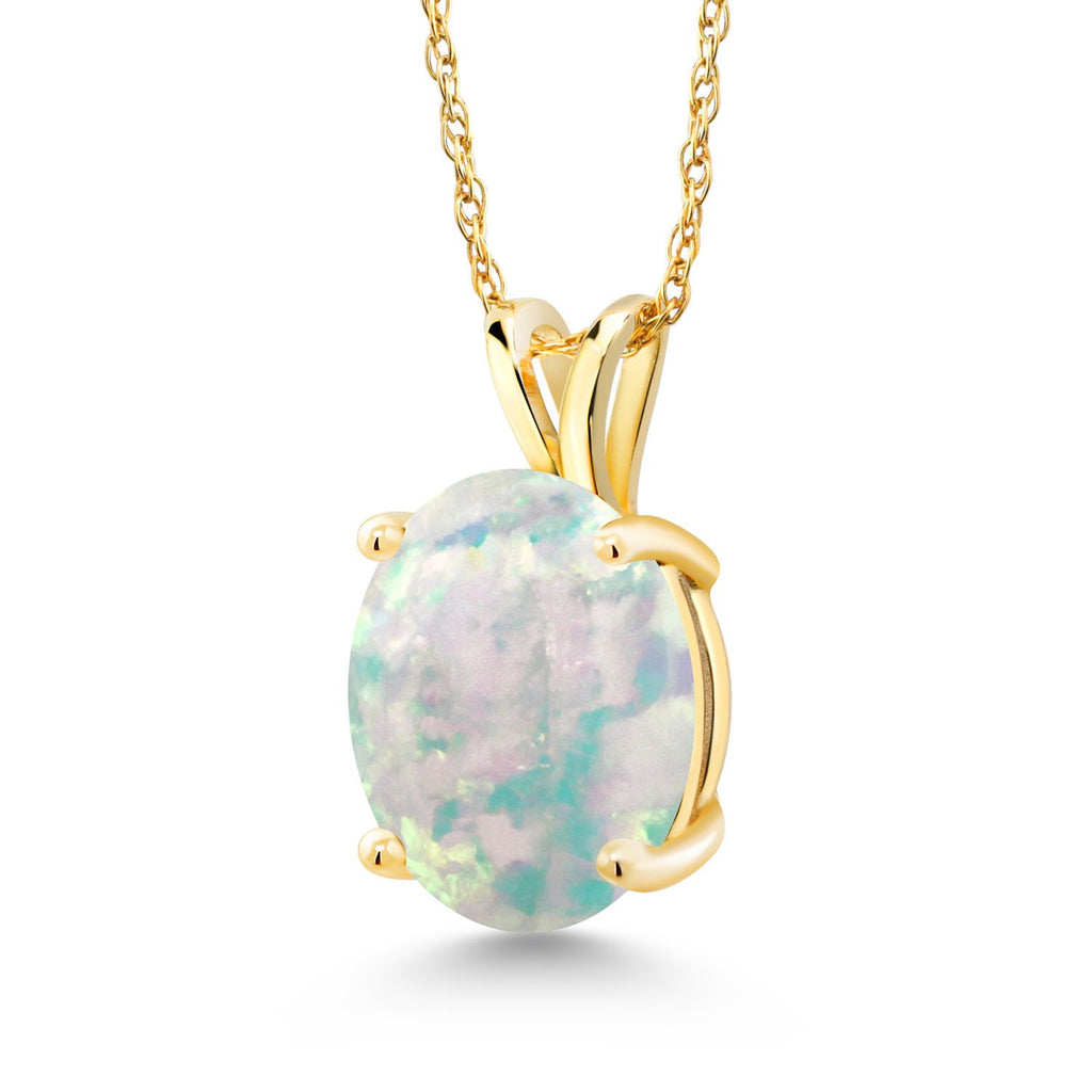 White Opal-Cabochon - October_Pendant in 14K Yellow Gold
