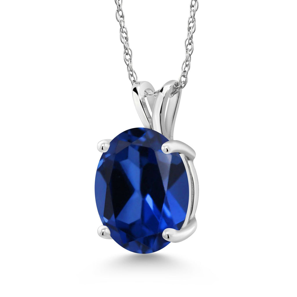 Blue Created Sapphire - September_Pendant in 14K White Gold