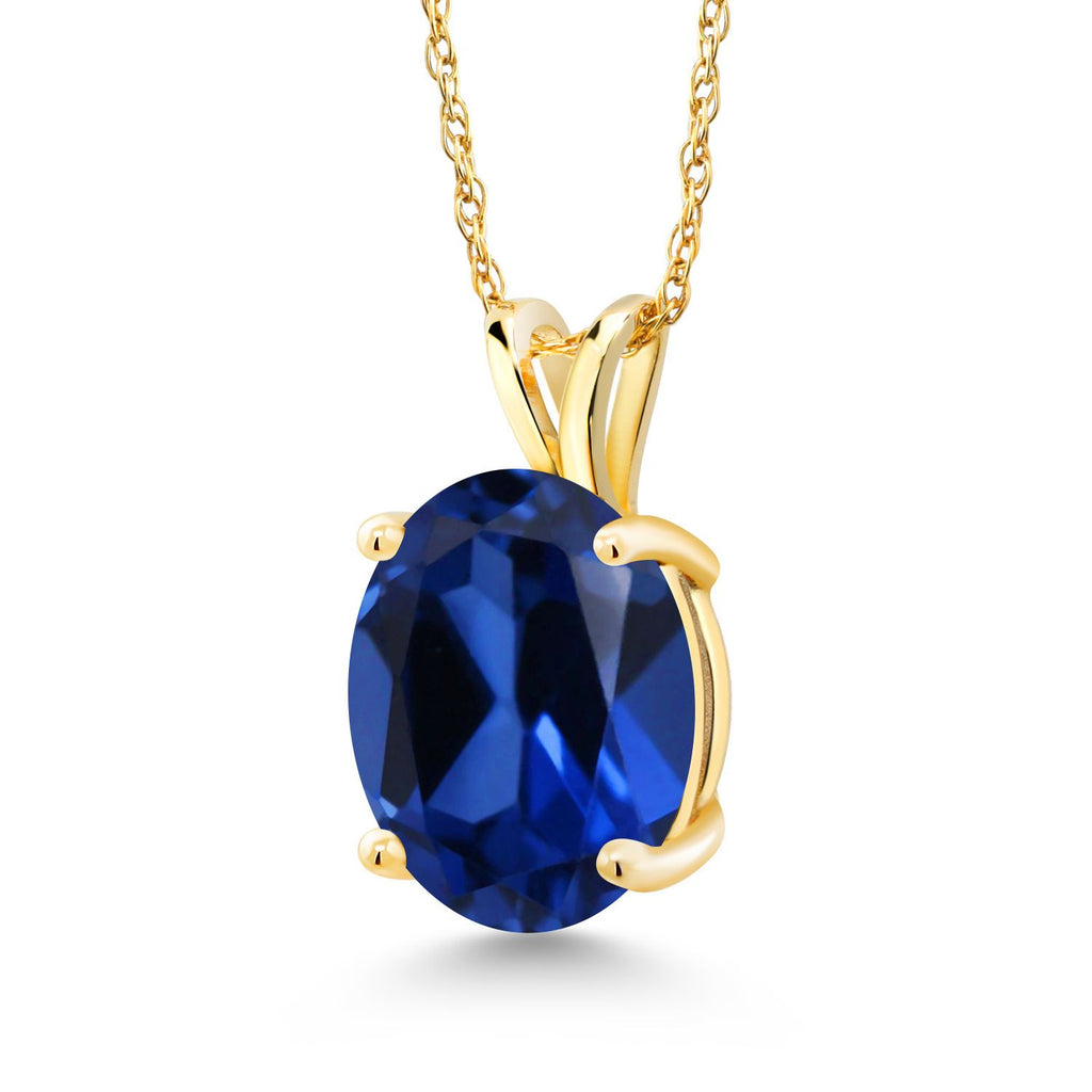 Blue Created Sapphire - September_Pendant in 14K Yellow Gold